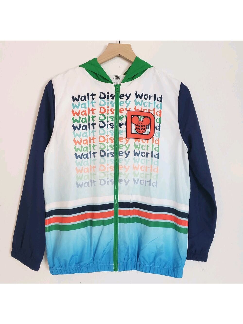 Walt Disney World Youth SIZE XL Hooded Windbreaker Full Zip Jacket Colorful